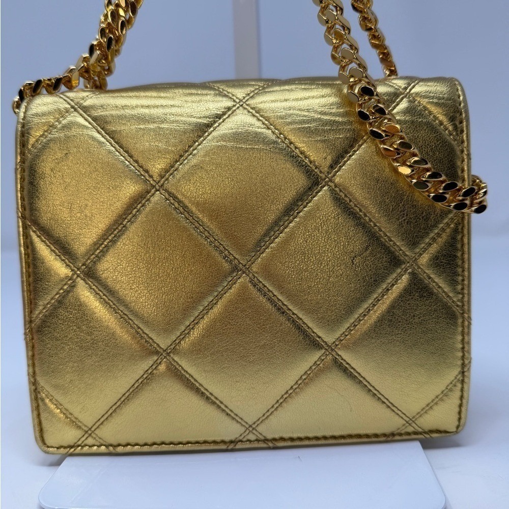 Marc Jacobs Rare Metallic Gold Quilted Leather Bow Mini Trouble Crossbody Bag - Picture 5 of 16